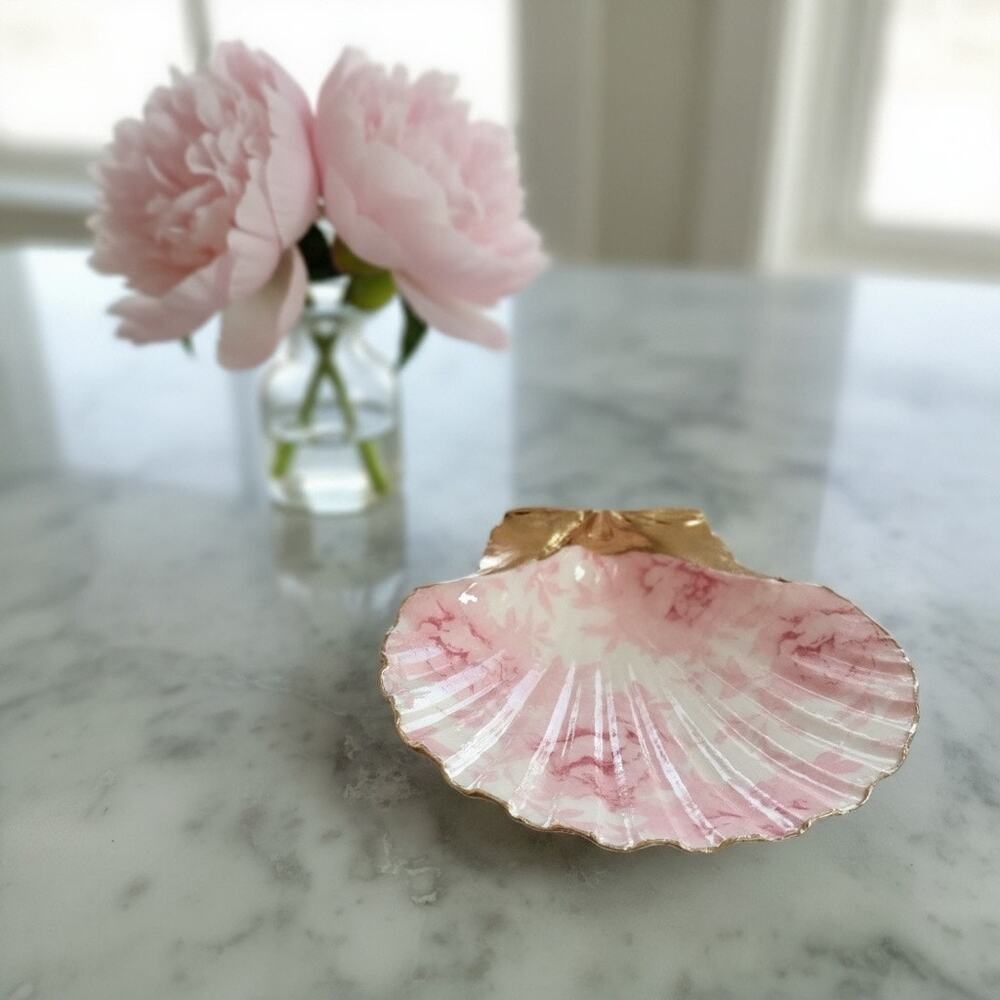 Vintage Pink Rose Trinket Dish, Floral Jewelry Holder